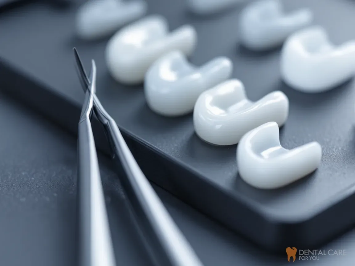 Thin porcelain veneers on a tray beside dental tweezers, are veneers right for you